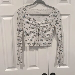 White Top with Blue and Yellow Flower Pattern and Bow